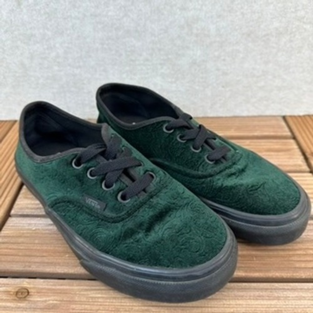 Vans Authentic Velvet Embossed Dark Green Womens 6 Low Top Sneakers